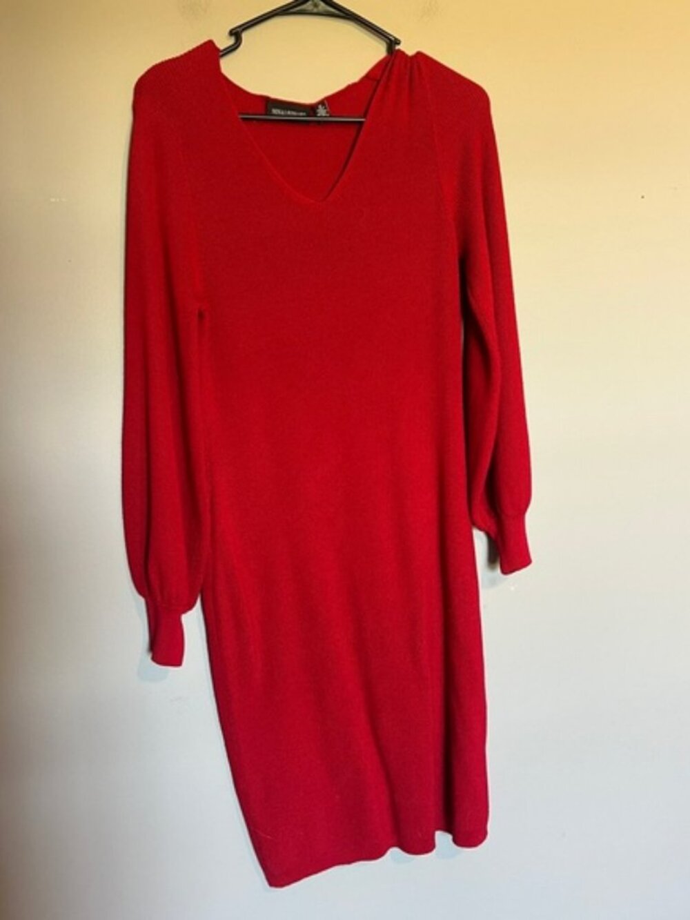 Nina Leonard Red V-Neck Dress Size Medium